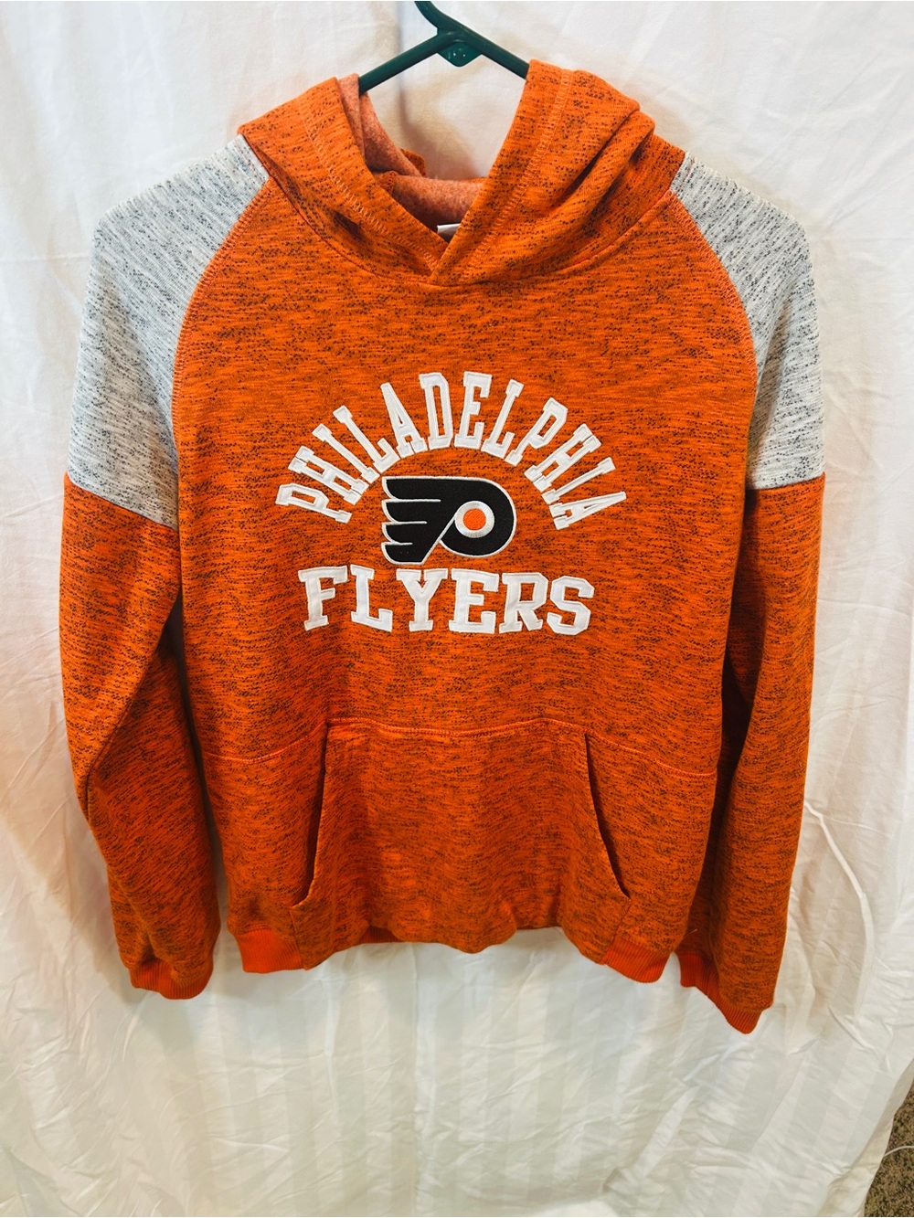NFL Philadelphia Flyers Orange and Light Gray Hooded Zip-Up Jacket
